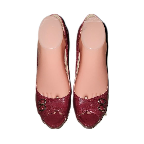 Nine West Dark Red Peeptoe Pumps - Picture 2 of 4